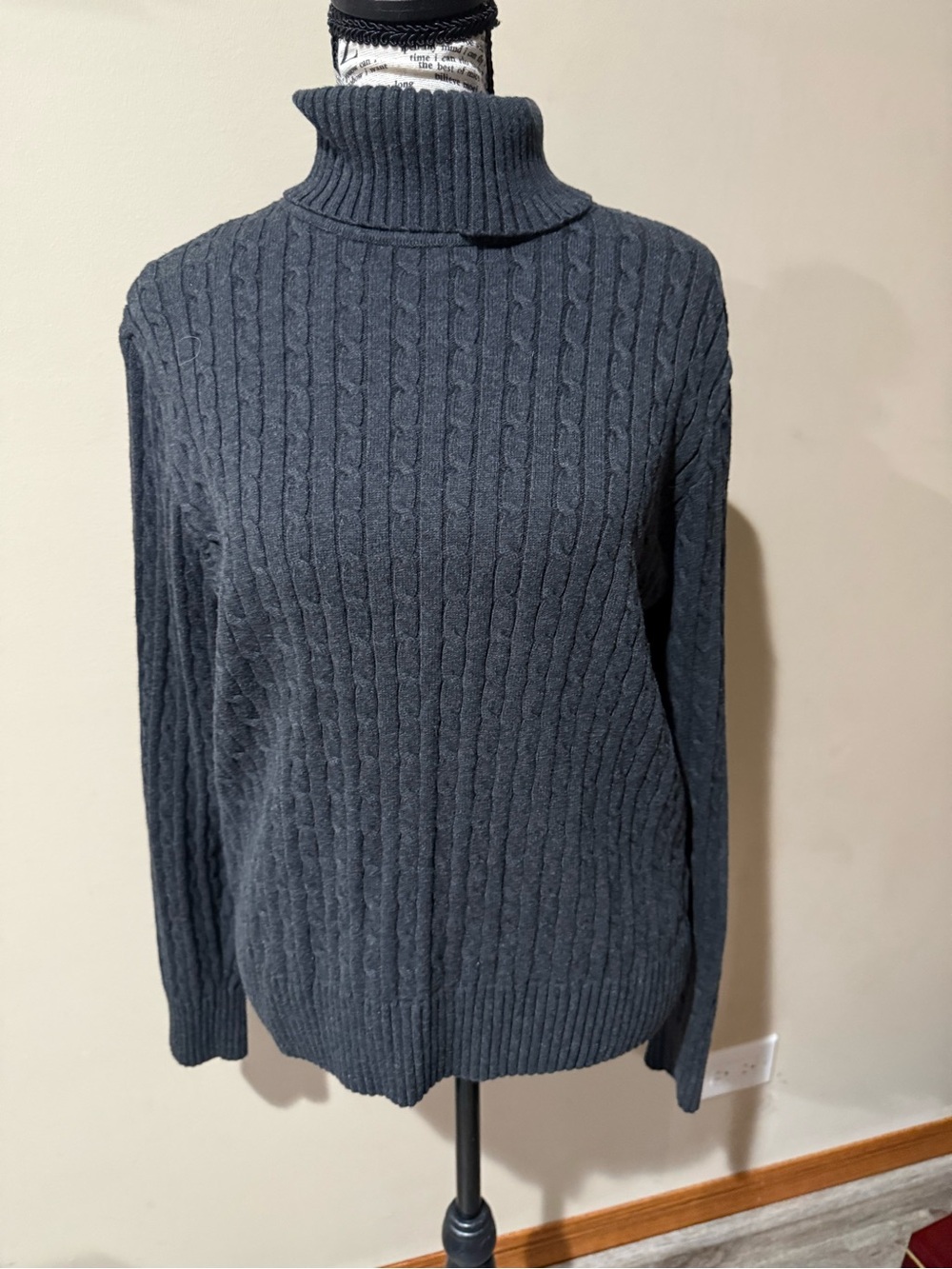 JEANNE PIERRE Charcoal Cable Turtleneck Sweater